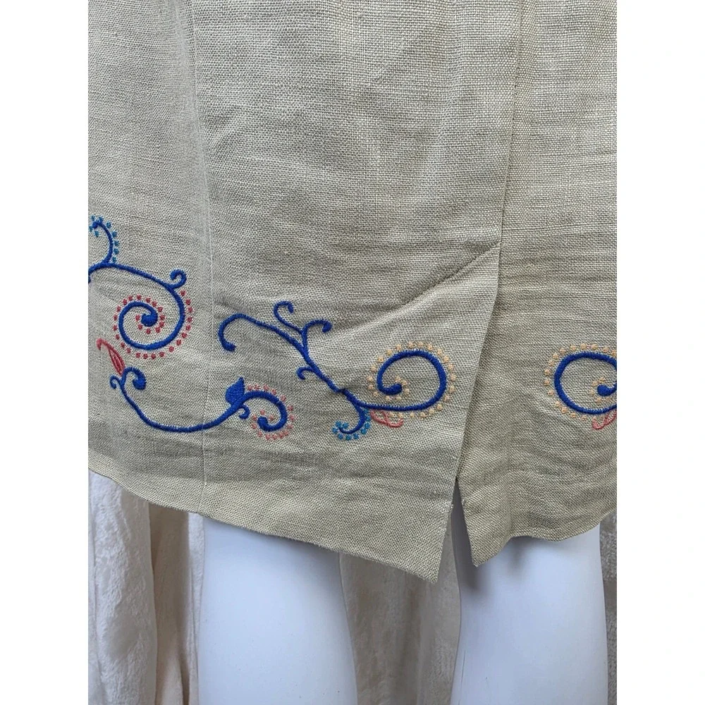 Banana Republic Strapless Embroidered Linen Dress Tan Floral Size 8‎ Boho Sheath